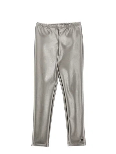 Monnalisa Kids'   Coated Fabric Stretch Leggings In Gun-metal Grey
