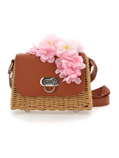 Monnalisa Kids'   Coated Woven Bag In Beige
