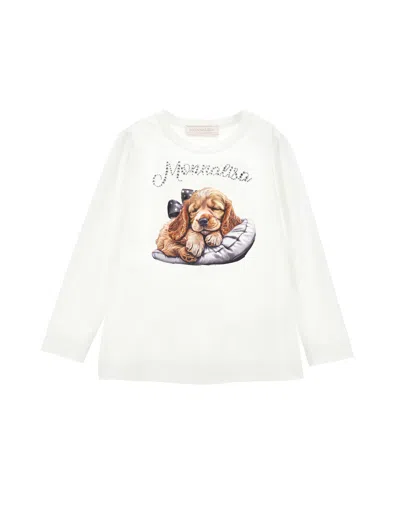 Monnalisa Kids'   Cocker Spaniel Print Jersey T-shirt In Cream