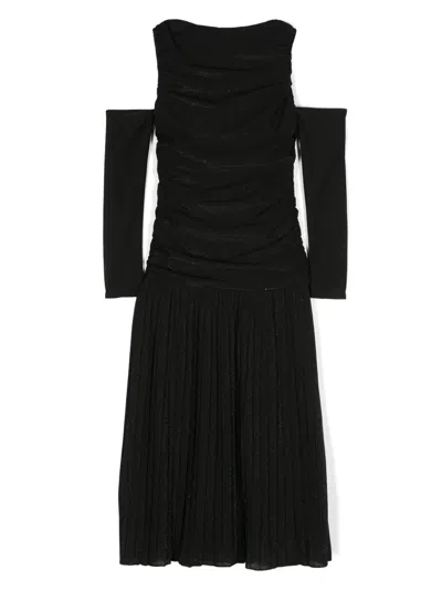 Monnalisa Kids' Cold-shoulder Lurex Maxi Dress In Black