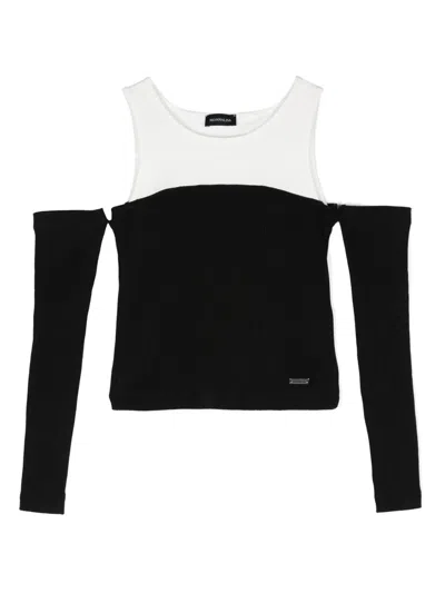 Monnalisa Kids' Cold-shoulder Ribbed Top In Black