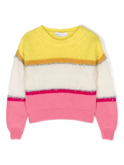 Monnalisa Kids' Colour-block Wool-blend Jumper In Yellow