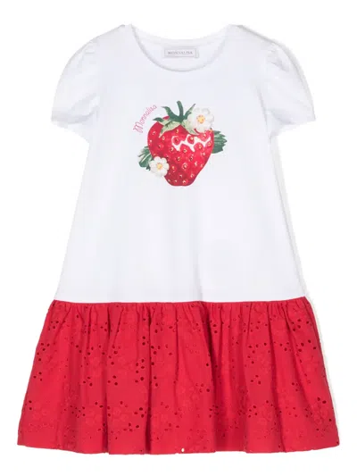 Monnalisa Kids' Colourblock T-shirt Dress In White