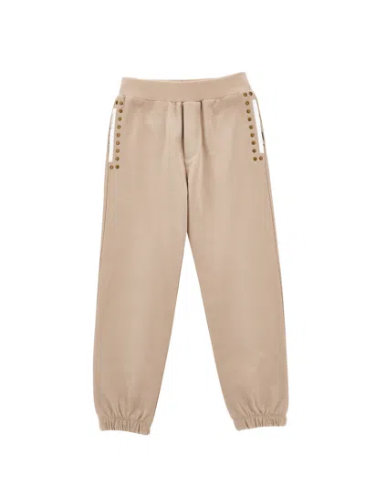 Monnalisa Comfortable Fleece Joggers In Beige