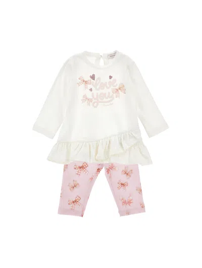 Monnalisa Kids'   Complete T-shirt With Ruffles And Bows In White