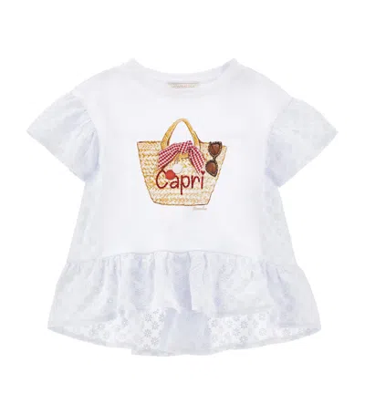 Monnalisa Kids' Contrast Capri Print T-shirt In White