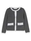 Monnalisa Two-tone Merino Wool Cardigan In Grey