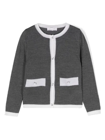 MONNALISA CONTRAST-TRIM KNITTED CARDIGAN