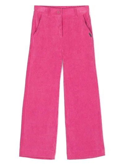 Monnalisa Kids' Corduroy Flared Trousers In 粉色