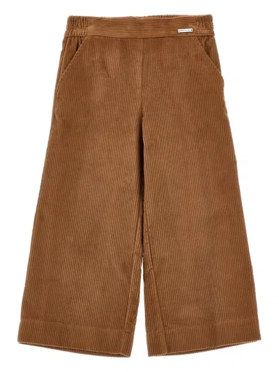Monnalisa Kids' Corduroy Wide-leg Trousers In Brown