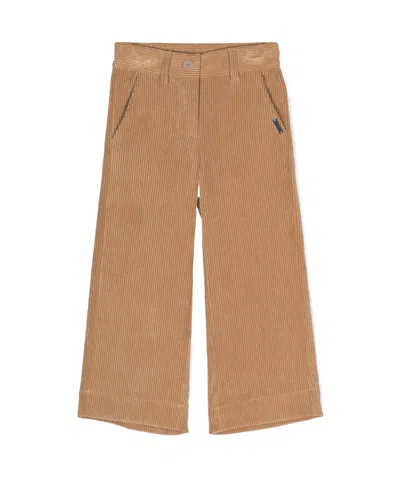 Monnalisa Corduroy Wide-leg Trousers In Nude