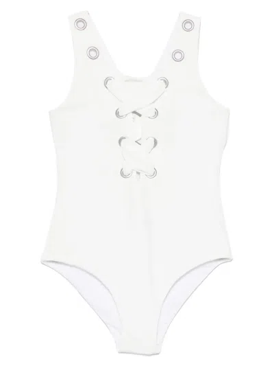 Monnalisa Kids' Corset-style Swimsuit In White