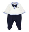 Monnalisa Cotton All-in-one And Bow Tie Set In Blue