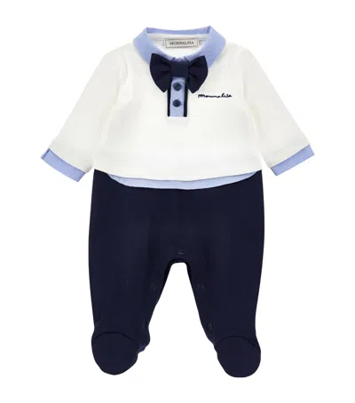Monnalisa Kids' Cotton All-in-one And Bow Tie Set In Blue