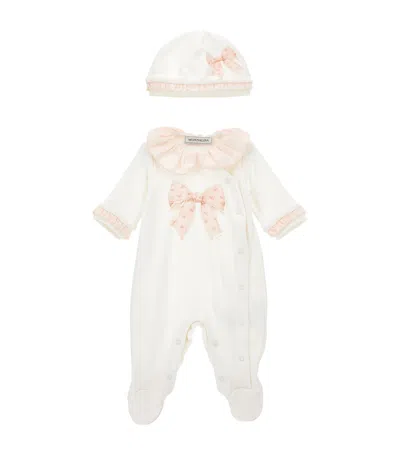 Monnalisa Babies' Cotton All-in-one And Hat Set In White