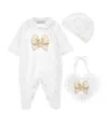 Monnalisa Cotton All-in-one, Hat And Bib Set In White
