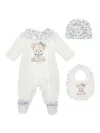 Monnalisa Cotton Babygrow (set Of Three) In Multi