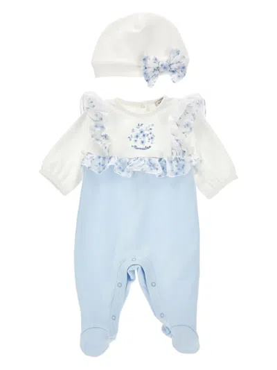 Monnalisa Cotton Babygrow (set Of Two) In Blue