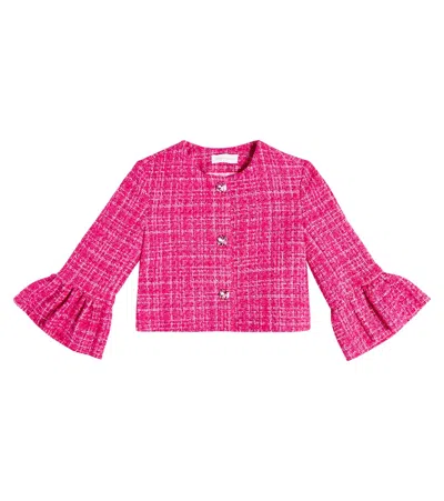 Monnalisa Kids' Cotton Blend Bouclé Jacket In Multicoloured