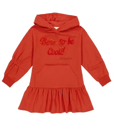 Monnalisa Kids' Cotton-blend Fleece Hoodie Dress In Acero