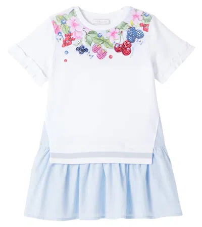 Monnalisa Kids' Cotton-blend Jersey And Poplin Dress In White