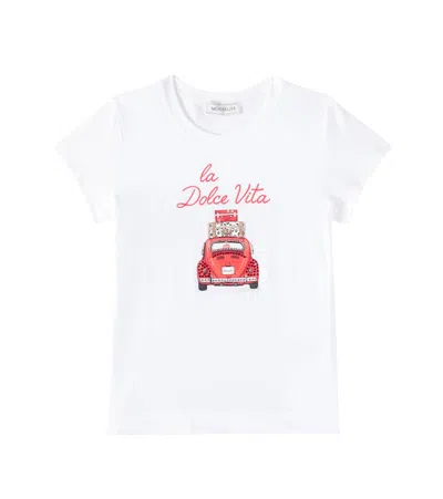 Monnalisa Kids' Cotton-blend Jersey T-shirt In White