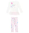 Monnalisa Cotton-blend Top And Leggings Set In White