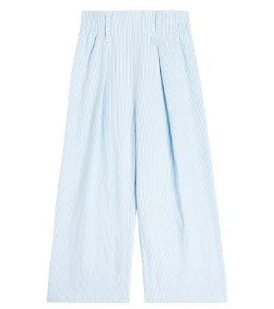 Monnalisa Kids' Cotton Blend Wide-leg Pants In Blue