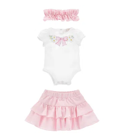 Monnalisa Kids' Cotton Bodysuit, Skirt And Headband Set