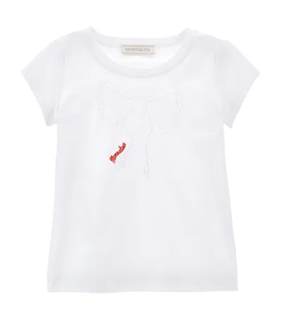 Monnalisa Kids' Cotton Bow Detail T-shirt In White