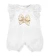 Monnalisa Cotton Bow Print Playsuit In White