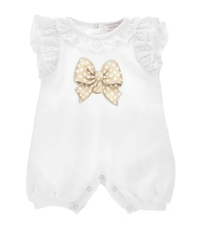 Monnalisa Kids' Cotton Bow Print Playsuit In White