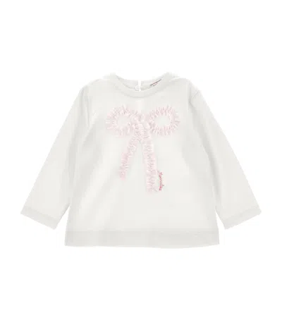 Monnalisa Kids' Cotton Bow T-shirt In Neutral