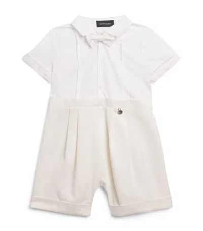Monnalisa Kids'  Cotton Bow Tie Playsuit In White