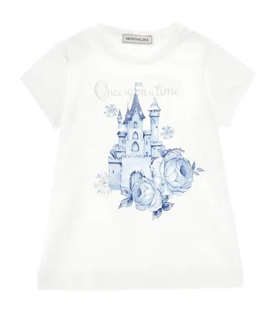 Monnalisa Kids' Cotton Castle Print T-shirt In White