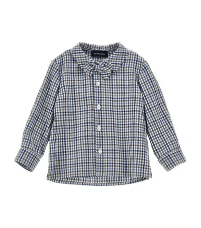 Monnalisa Cotton Check Shirt (6-36 Months) In Blue/grey