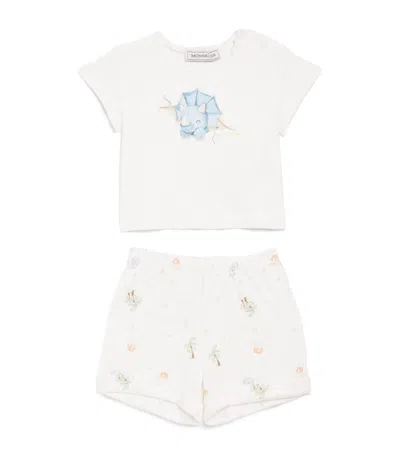 Monnalisa Kids'  Cotton Dinosaur T-shirt And Shorts Set In White