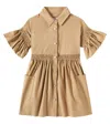 Monnalisa Shirred-panel Dress In Brown