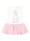 Monnalisa Multicolor Dress For Baby Girl With Alice In Wonderland In White