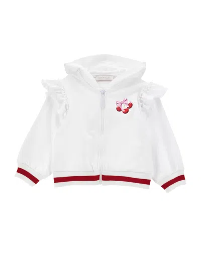 Monnalisa Kids'   Cotton Fleece Hoodie In White + Rosa Fairytale