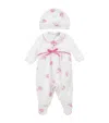 Monnalisa Cotton Floral All-in-one And Bonnet Set In White