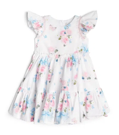 Monnalisa Kids'  Cotton Floral Print Dress In White