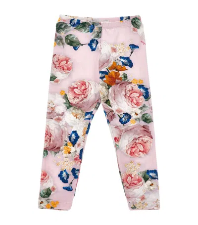 Monnalisa Kids' Floral-print Leggings In Pink