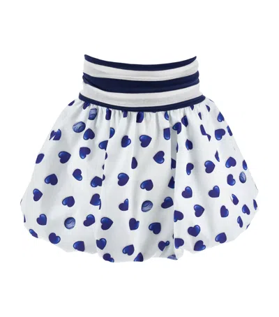 Monnalisa Kids' Cotton Heart Print Bubble Skirt In Blue