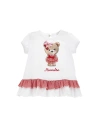 Monnalisa Cotton Jersey T-shirt With Flounce In White + Rosa Fairytale