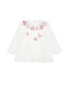 Monnalisa Cotton Jersey T-shirt With Flower Necklace In Cream