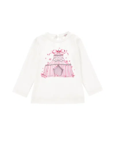 Monnalisa Kids'   Cotton Jersey T-shirt With Rhinestones In Cream