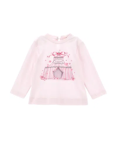 Monnalisa Kids'   Cotton Jersey T-shirt With Rhinestones In Rosa Fairy Tale