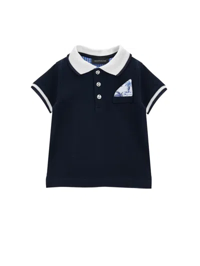 Monnalisa Kids'   Cotton Piqué Polo Shirt In Navy Blue