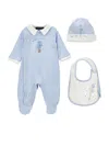 Monnalisa Cotton Playsuit Set With Two-tone Accessories In Cloud + Cream